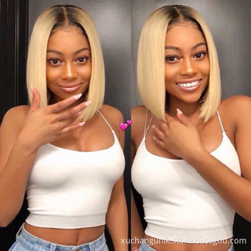 Uniky Factory Price Brazilian 1B 613 Straight Hair BOB Wig,Wholesale Virgin Bob Lace Frontal Wig,1B 613 Bob human hair Lace Wig
